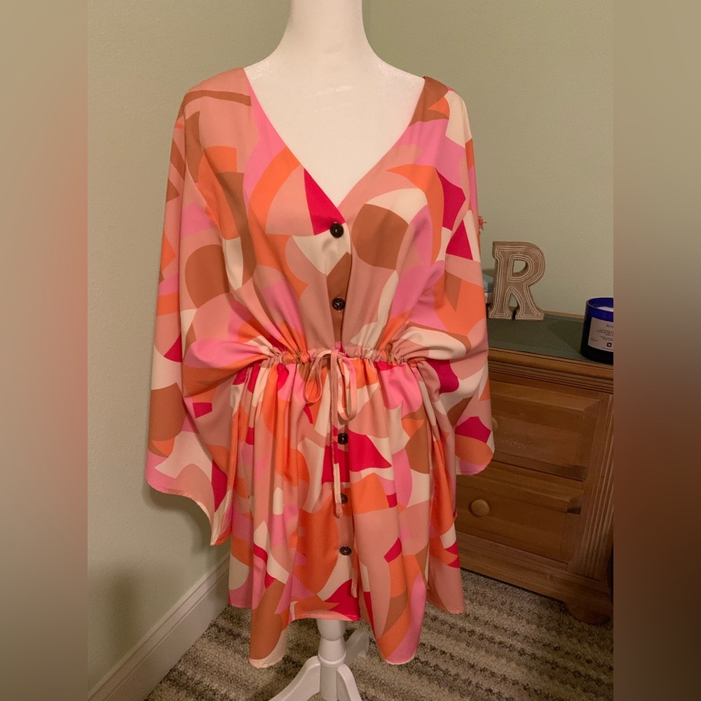 NWOT- Chic Me brand Multi- Color Mini Dress, Kimono Size-OS